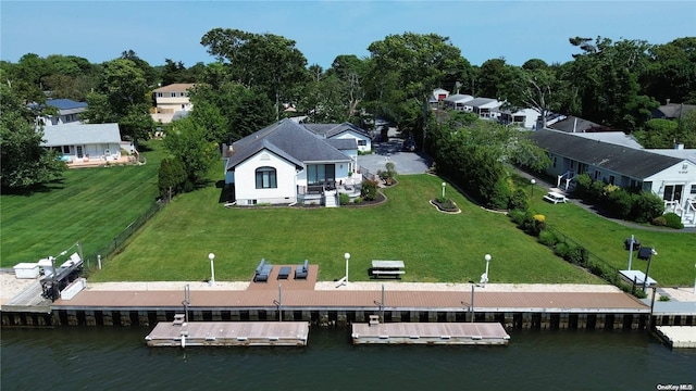 aerial view with a water view