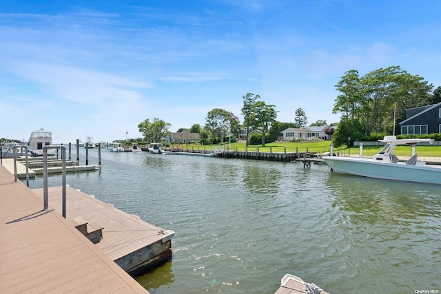 dock area with a water view