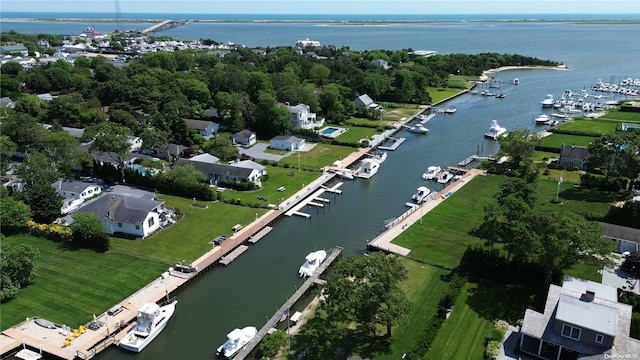 aerial view with a water view