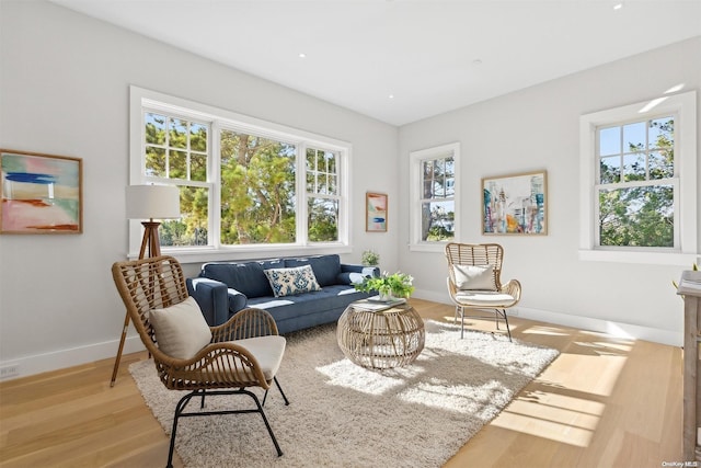 sitting room with light hardwood / wood-style flooring