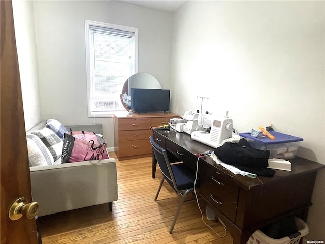 office with light hardwood / wood-style floors