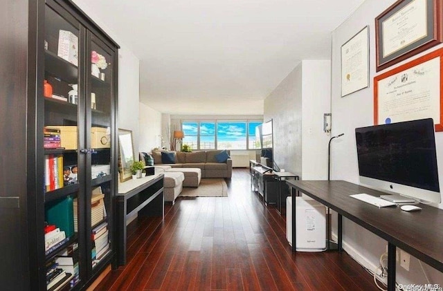 office with dark wood-type flooring