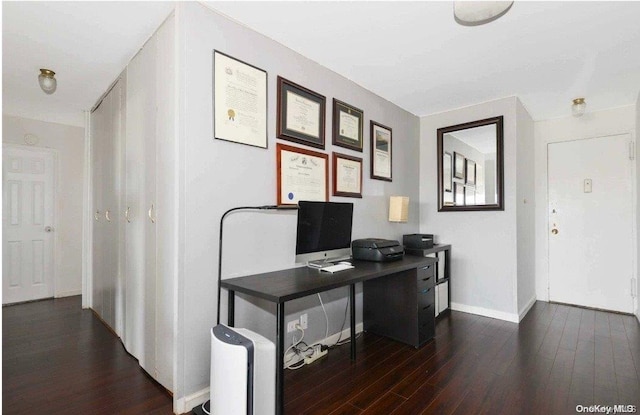 office space with dark hardwood / wood-style flooring