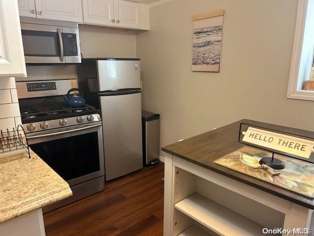 kitchen featuring white cabinets, dark hardwood / wood-style floors, and appliances with stainless steel finishes