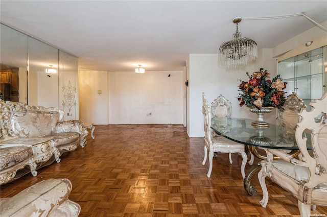 dining space with dark parquet floors