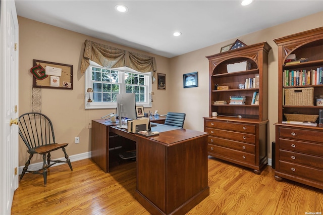 office area featuring light hardwood / wood-style floors