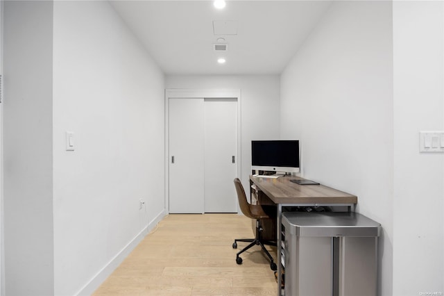 home office featuring light wood-type flooring