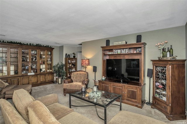 living room with light carpet