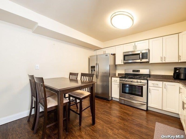 kitchen featuring white cabinetry, dark hardwood / wood-style flooring, and stainless steel appliances