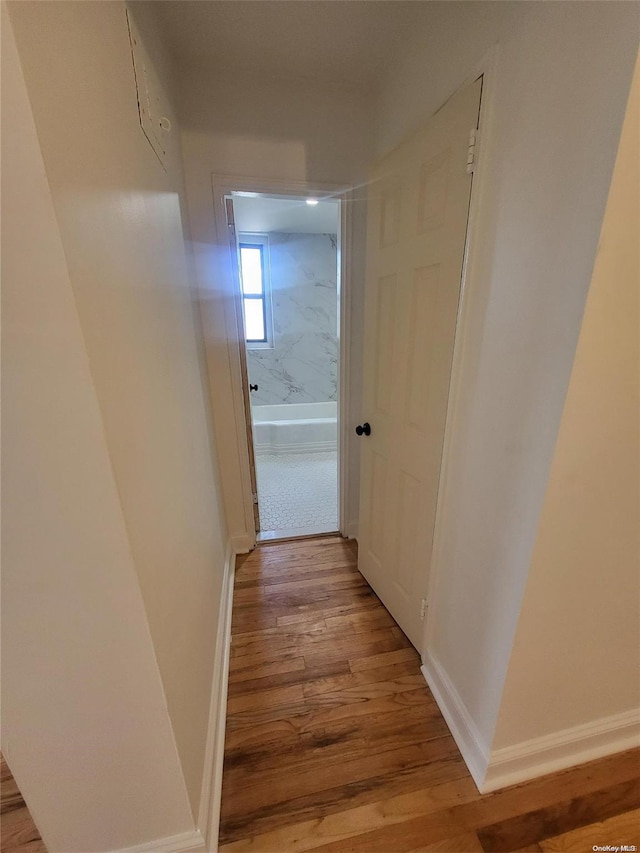 corridor with light hardwood / wood-style flooring