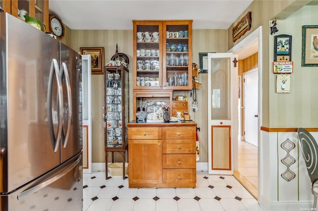 kitchen with stainless steel fridge