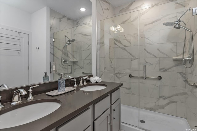 bathroom with vanity and walk in shower