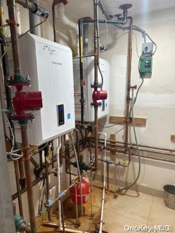 utility room with tankless water heater