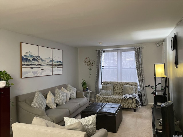 living room featuring light colored carpet