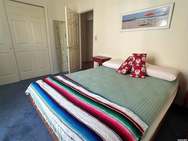 carpeted bedroom with a closet