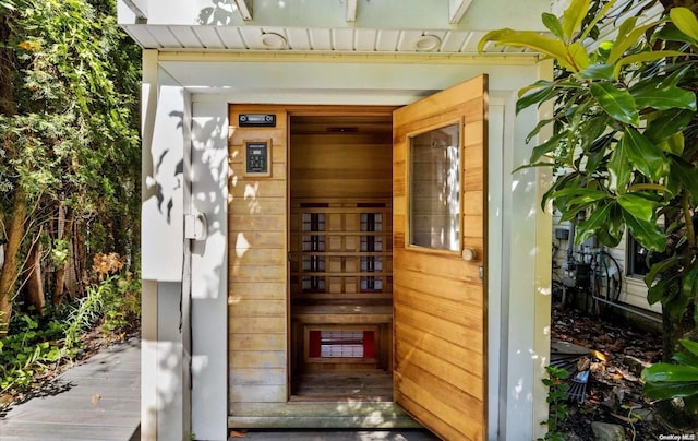 view of sauna / steam room with hardwood / wood-style flooring