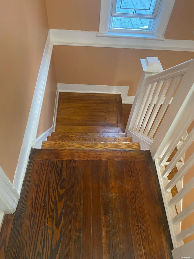 staircase featuring hardwood / wood-style flooring