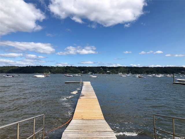 view of dock with a water view