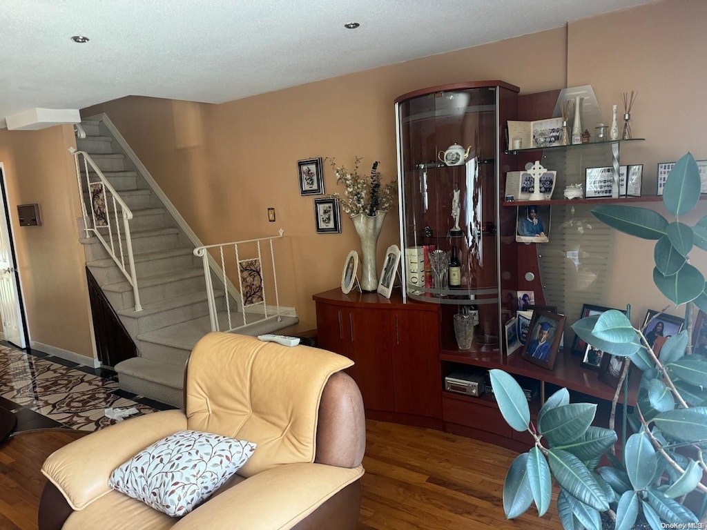 living area with dark hardwood / wood-style floors