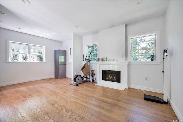 living room with light hardwood / wood-style flooring