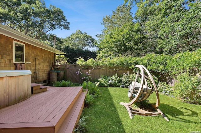 view of yard featuring a wooden deck