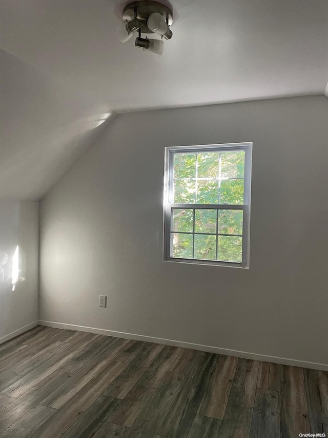 additional living space with dark hardwood / wood-style floors and lofted ceiling