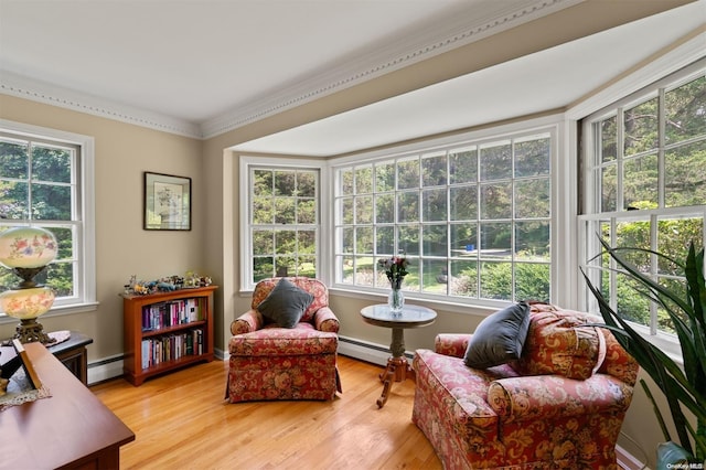 sunroom featuring a healthy amount of sunlight and a baseboard heating unit