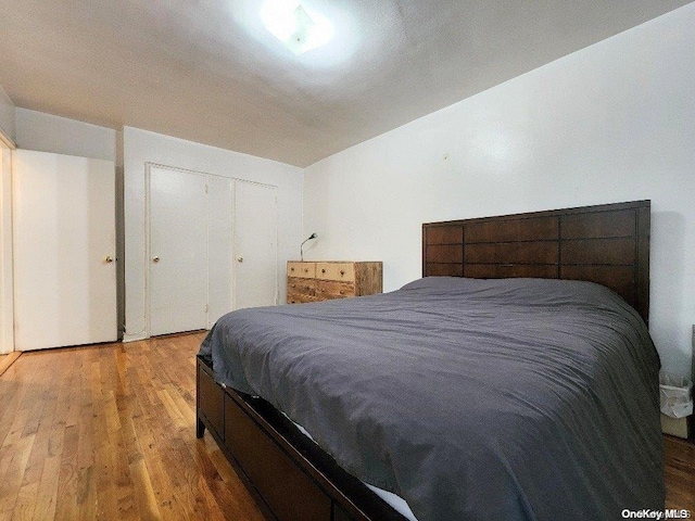 bedroom featuring hardwood / wood-style floors and a closet