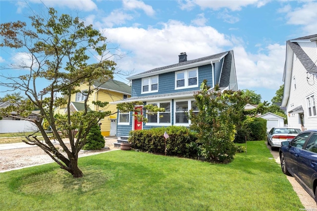 view of front of property with a front lawn