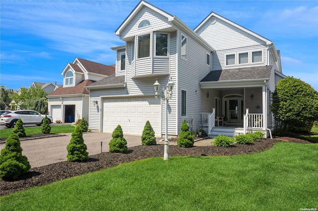 view of front of home featuring a garage and a front lawn