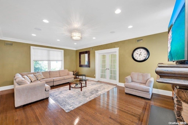 262 Howard Ave, Staten Island, NY 10301 - living room with baseboards, french doors, wood finished floors, crown molding, and recessed lighting