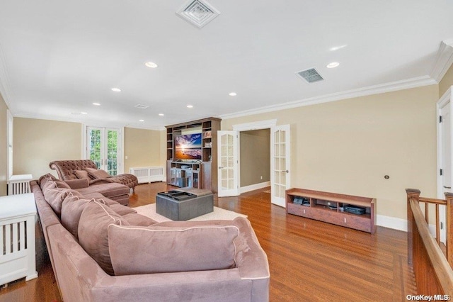 262 Howard Ave, Staten Island, NY 10301 - living area featuring crown molding, french doors, wood finished floors, recessed lighting, and baseboards