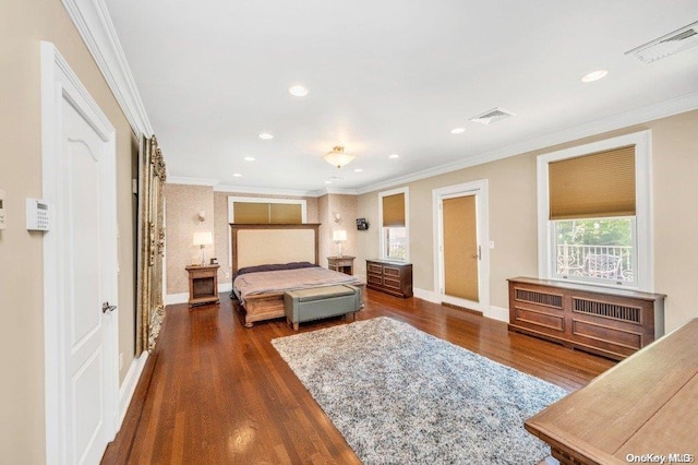 262 Howard Ave, Staten Island, NY 10301 - bedroom featuring dark wood-style flooring, crown molding, recessed lighting, and baseboards