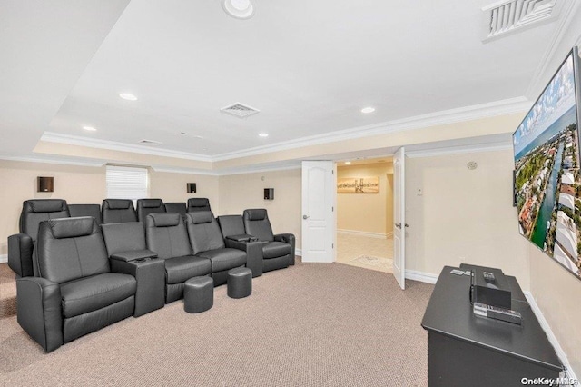 262 Howard Ave, Staten Island, NY 10301 - carpeted home theater room featuring baseboards, crown molding, and recessed lighting