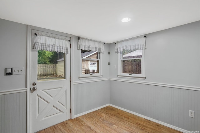 doorway to outside featuring light wood-type flooring