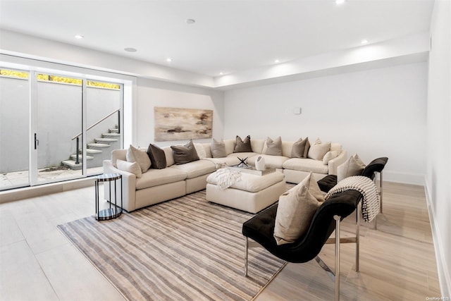 living room featuring light wood-type flooring