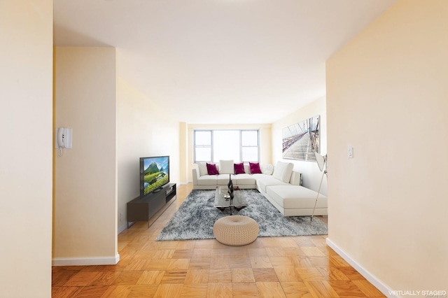 living room featuring light parquet flooring