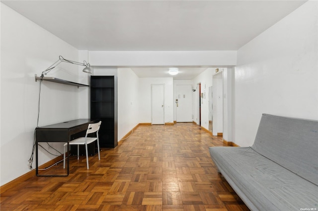 interior space with parquet floors