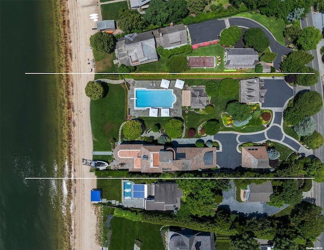 aerial view featuring a water view