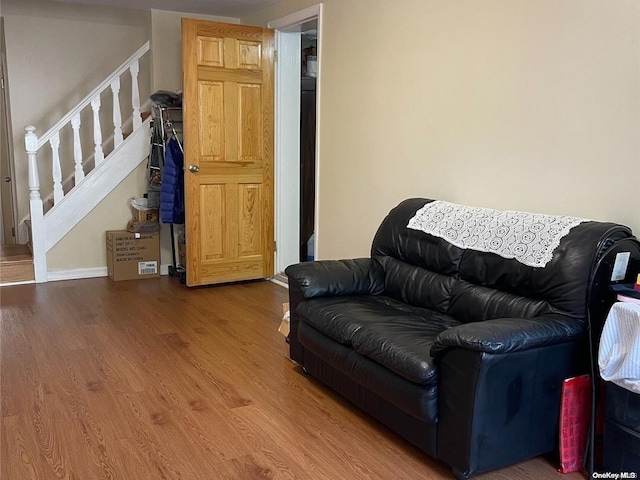 living room with hardwood / wood-style flooring