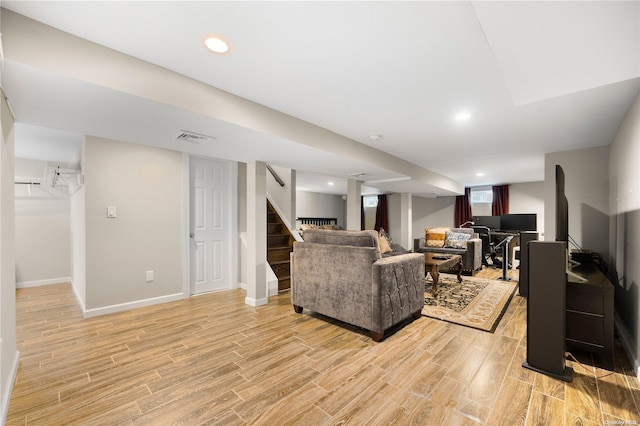 living room featuring light wood-type flooring