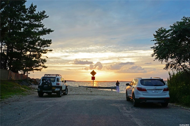 view of road with a water view