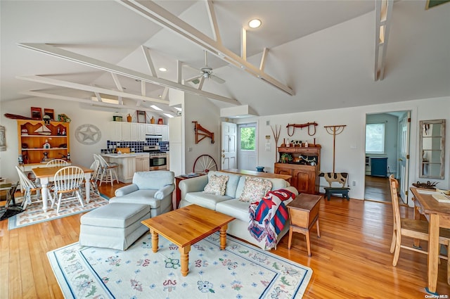4 Landing Ln, Southampton, NY 11968 - living area featuring ceiling fan, light wood-style flooring, and recessed lighting