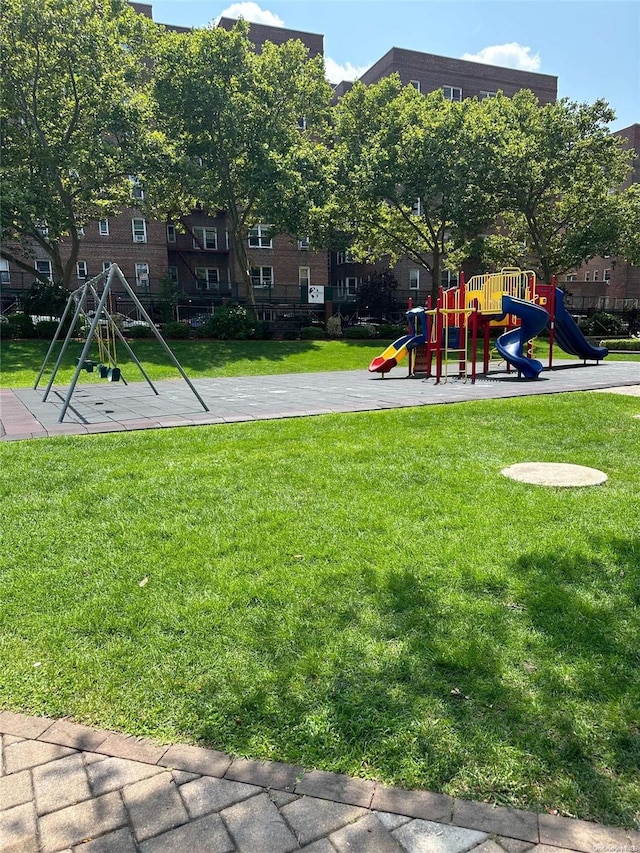 view of playground featuring a yard