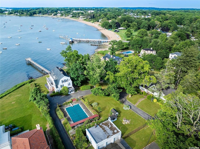 drone / aerial view featuring a water view