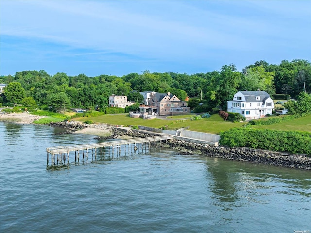 view of water feature with a dock