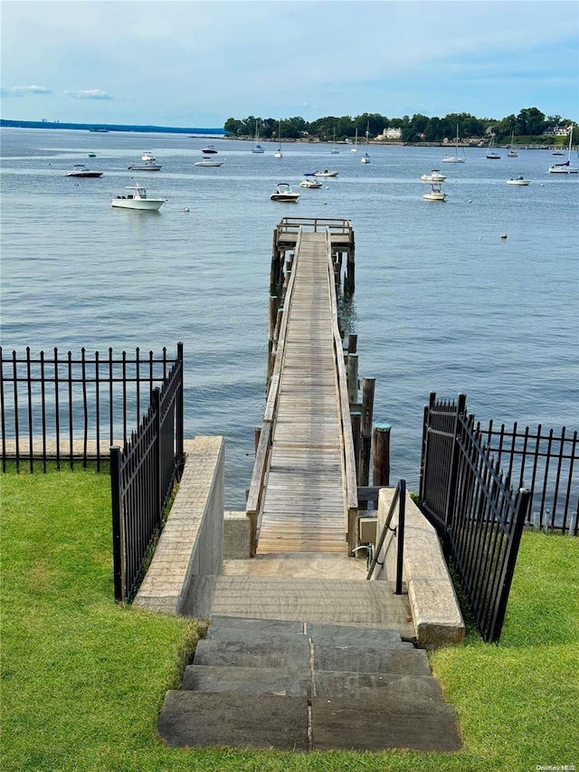 view of dock with a water view