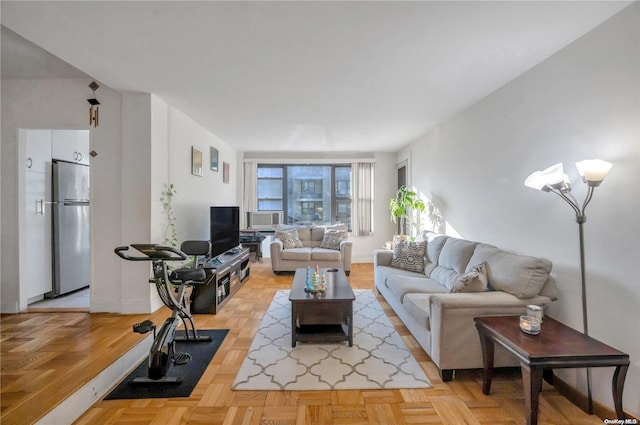 living room with light parquet flooring