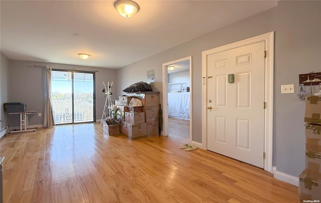 foyer entrance with light hardwood / wood-style flooring