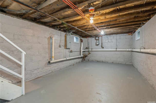 basement with electric panel